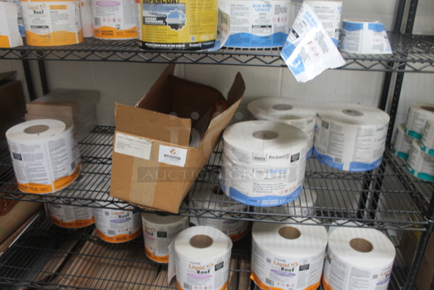 Black 4 Tier Wire Shelving Unit w/ Contents Including Labels on Commercial Casters. BUYER MUST REMOVE. - Image 5 of 7