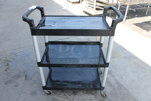 Qualite Black and Gray Poly 3 Tier Cart w/ Push Handles on Commercial Casters. - Image 1 of 7