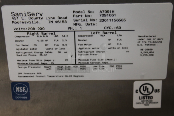BRAND NEW SCRATCH AND DENT! 2023 SaniServ A7091H Stainless Steel Commercial Countertop Air Cooled Single Flavor Frozen Beverage Machine. 208-230 Volts, 1 Phase.  - Image 6 of 6