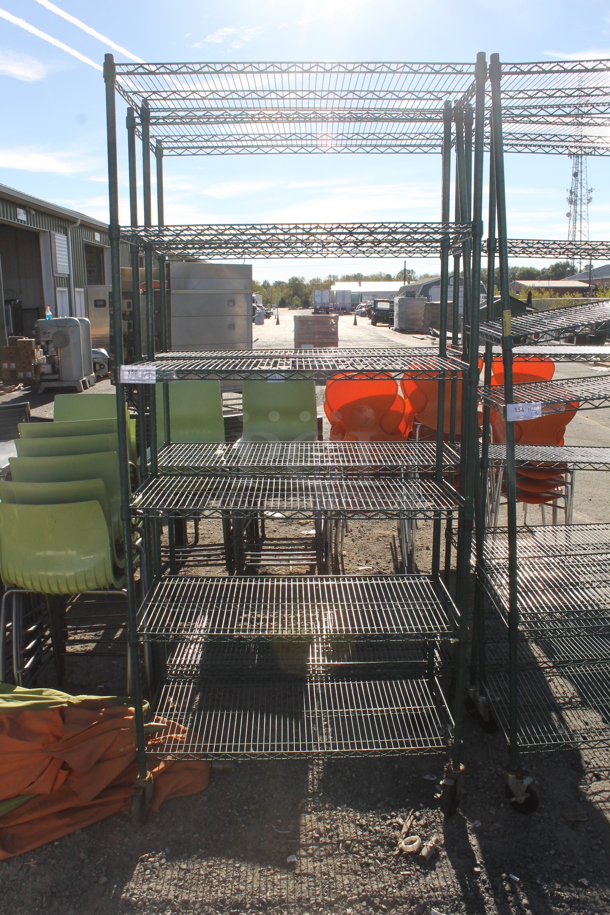 Green Finish 6 Tier Wire Shelving Unit on Commercial Casters. BUYER MUST DISMANTLE. PCI CANNOT DISMANTLE FOR SHIPPING. PLEASE CONSIDER FREIGHT CHARGES. - Image 1 of 2