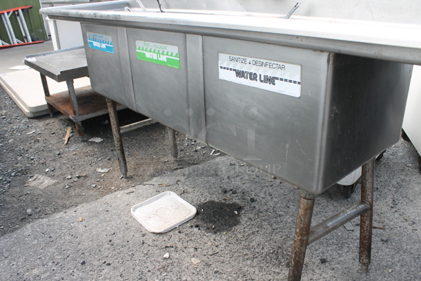 Stainless Steel Commercial 3 Bay Sink w/ Dual Drain Boards, Faucet and Handles. Comes w/ Contents! Bays 18x18. Drain Boards 16.5x20.5 - Image 3 of 10