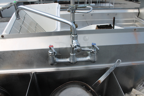 Stainless Steel Commercial 3 Bay Sink w/ Dual Drain Boards, Faucet and Handles. Comes w/ Contents! Bays 18x18. Drain Boards 16.5x20.5 - Image 9 of 10