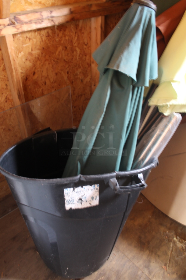 5 Patio Umbrellas in Black Poly Trash Can. 5 Times Your Bid!  (outside shed) - Image 5 of 5