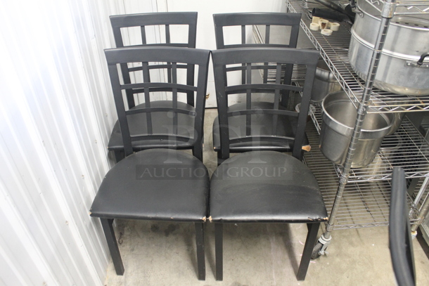 4 Black Lattice Back Chairs With Cushioned Seat. 4 Times Your Bid! Cosmetic Condition May Vary. 