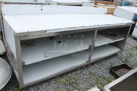 BRAND NEW SCRATCH AND DENT! Stainless Steel Commercial Table w/ Back Splash and 2 Under Shelves.