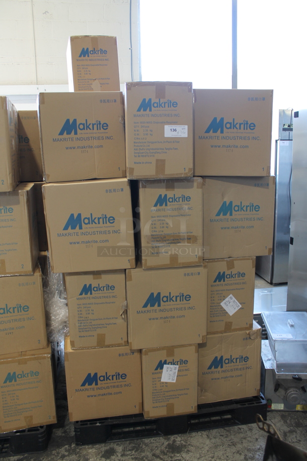 PALLET LOT of 35 BRAND NEW! Boxes of 240 Makrite 9500-N95S Disposable Respirator. 35 Times Your Bid!
 - Image 1 of 4