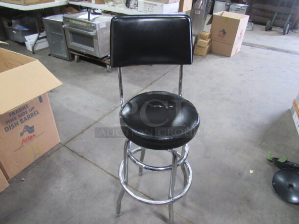 Double Chrome Ring Bar Height Chair With A Swivel  Black Cushioned Seat And Cushioned Back. 2XBID.