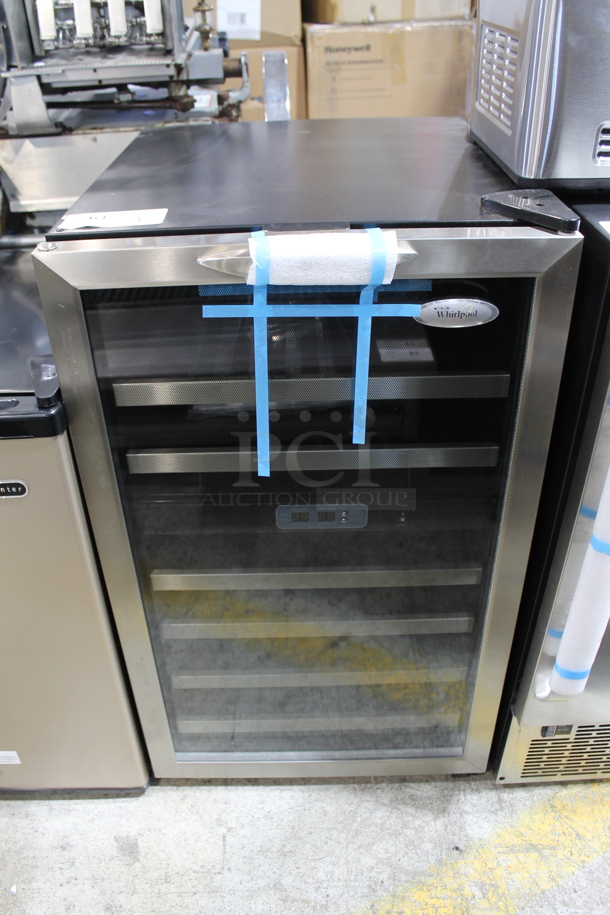 BRAND NEW SCRATCH AND DENT! Whirlpool WWC287BLS-1 22 Inch Dual Zone Wine Cellar Merchandiser with 38-Bottle Capacity, Stainless Steel Trimmed Wood Shelves. 115 Volts, 1 Phase. Tested and Working! - Image 1 of 4