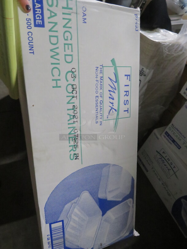 One Box Of 500 First Mark Hinged Lid Sandwich Containers. - Image 1 of 1