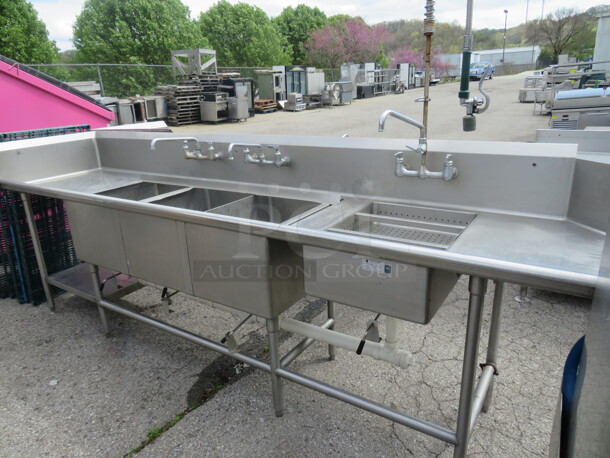 One 3 Compartment Dirty Side Dishwasher Table With a 3 Compartment Sink With R Side  And Back Splash, 2 Faucets And Dirty Side Sink With Hose Sprayer. 124X30X45 - Image 2 of 3