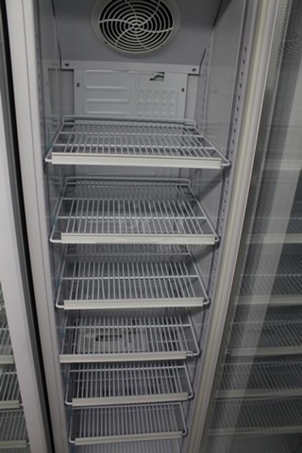 BRAND NEW SCRATCH AND DENT! Galaxy 177GDN5RBB Metal Commercial  16 1/2" White Swing Glass Door Merchandiser Refrigerator with Red, White, and Blue LED Lighting. 115 Volts, 1 Phase. Tested and Working! - Image 3 of 5