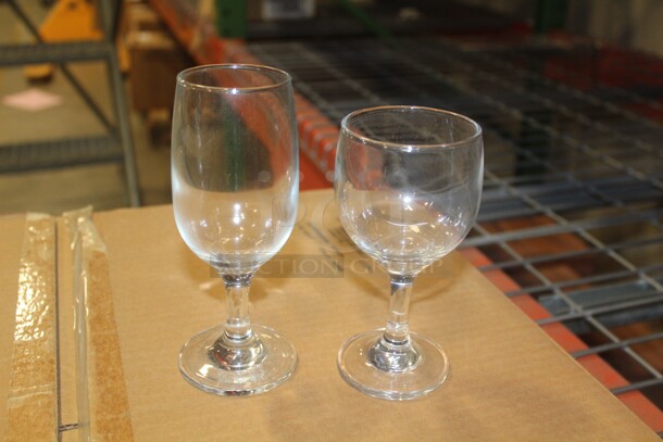 NEW IN BOX! 2 Boxes. 36 Count Anchor Hocking Excellency 6.5oz Pear Wine Glasses.  35 Count Anchor Hocking Exellency Round Wine Glasses. 71X Your Bid! 