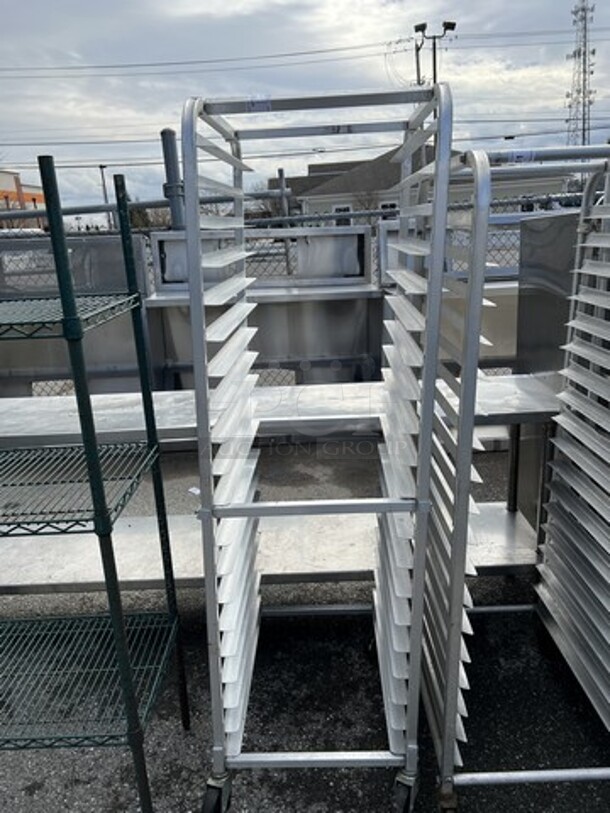 Metal Commercial Transport Pan Rack on Commercial Casters. 20.5x28x69