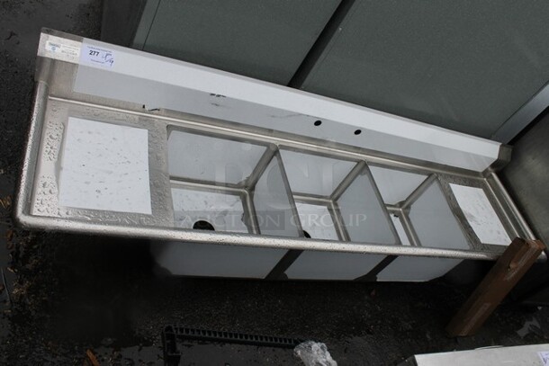 BRAND NEW SCRATCH AND DENT! Steelton 522CS31818LR 90" 18-Gauge Stainless Steel Three Compartment Commercial Sink with 2 Drainboards - 18" x 18" x 12" Bowls`
 - Image 2 of 5