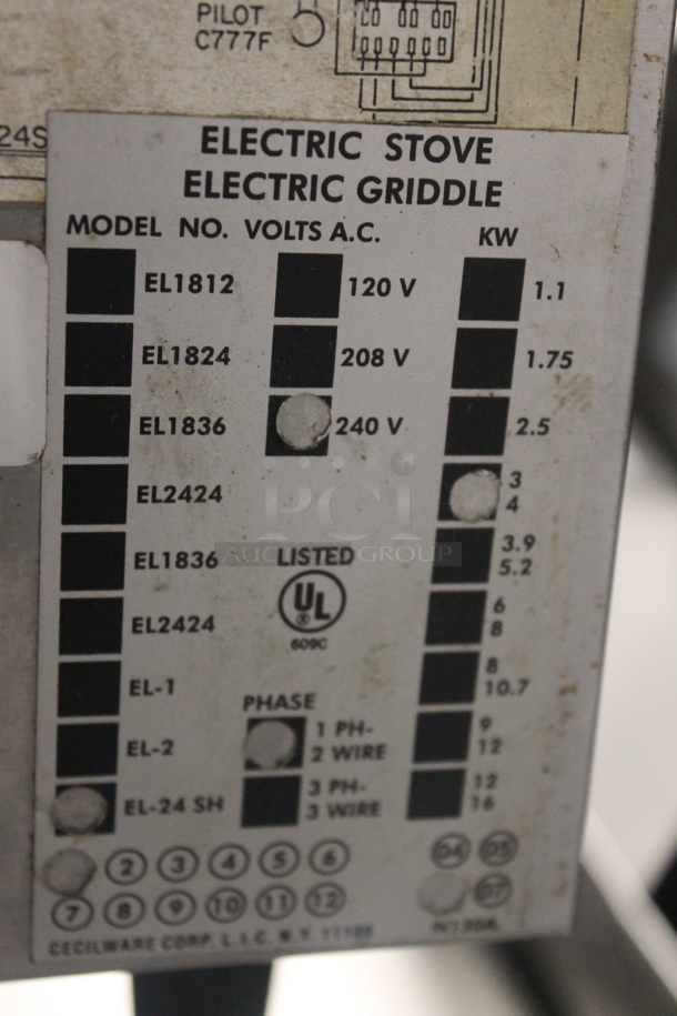 Cecilware EL-24 SH Stainless Steel Commercial Countertop Electric Powered 2 Burner Hot Plate Range. 240 Volts, 1 Phase.  - Image 6 of 6