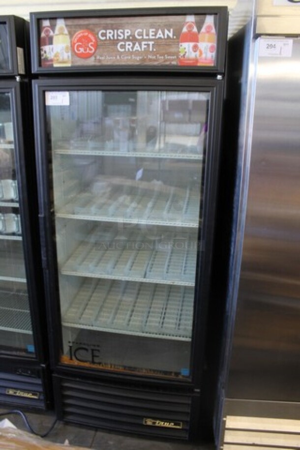 2014 True GDM-26-LD ENERGY STAR Metal Commercial Single Door Reach In Cooler Merchandiser w/ Poly Coated Racks and Drink Sliders. 115 Volts, 1 Phase. Tested and Working!