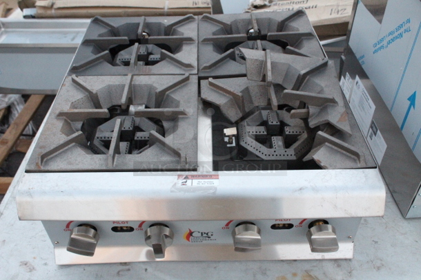 BRAND NEW SCRATCH & DENT! Cooking Performance Group R-CPG-24-NL 4 Burner Gas Countertop Range / Hot Plate - 88,000 BTU. Grate is broken.  - Image 2 of 2