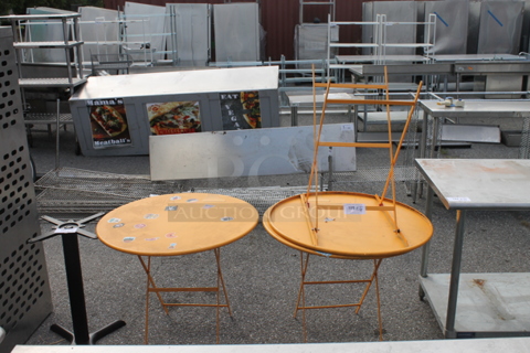 3 Metal Orange Round Folding Tables. 3 Times Your Bid!