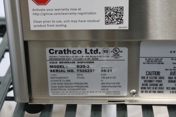 2021 Crathco D25-3 Stainless Steel Commercial Countertop 2 Hopper Refrigerated Machine Base. 115 Volts, 1 Phase. Tested and Working! - Image 5 of 5