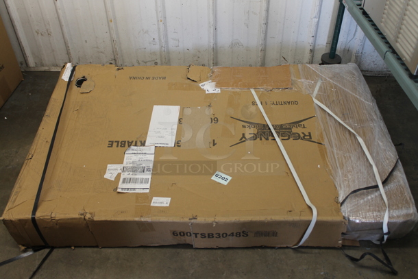 BRAND NEW SCRATCH AND DENT! Regency 600TSB3048S 30" x 48" 16-Gauge Stainless Steel Commercial Work Table with 4" Backsplash and Undershelf. Stock Picture Used as Gallery. - Image 2 of 3