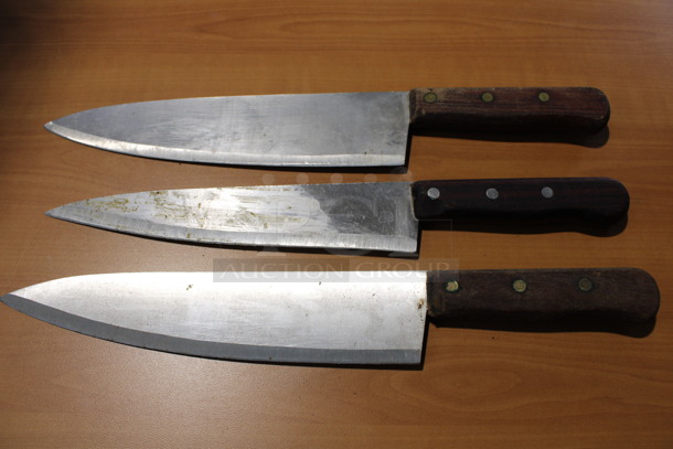 3 Sharpened Stainless Steel Chef Knives. 15