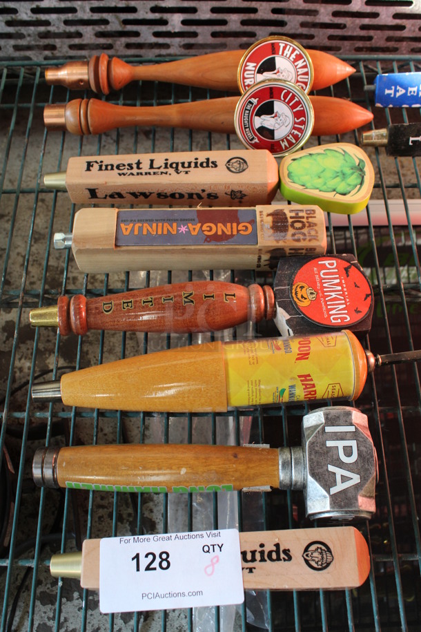 8 Various Beer Tap Handles; Lawsons, Limited, City Steam, Harpoon. Includes 10.5