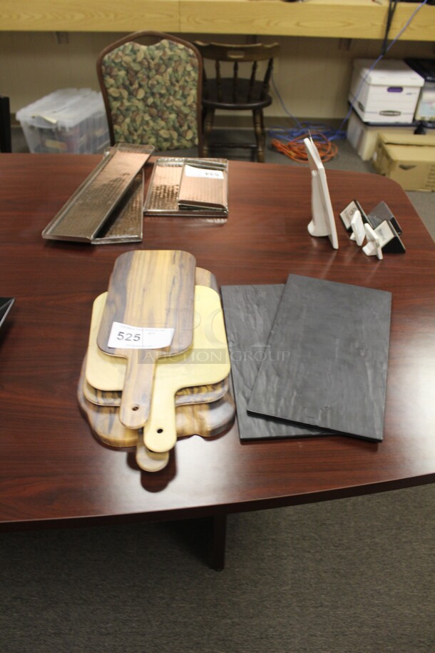 NEW! 4 Wood Serving Boards And 2 Slate Serving Boards. 6X Your Bid! 