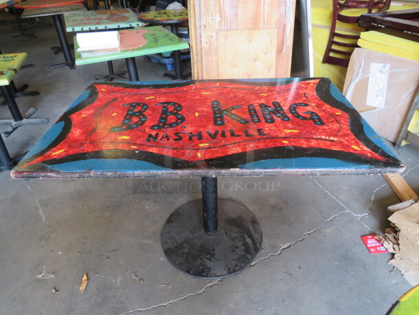 One 48X30X29 Hand Painted Table On A Pedestal Base. 