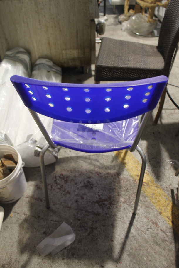 4 BRAND NEW! Blue Poly Dining Height Chairs w/ Metal Frame. Stock Picture - Cosmetic Condition May Vary. 4 Times Your Bid! - Image 3 of 6
