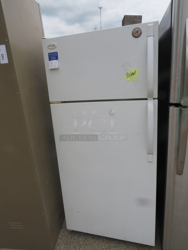 One Frigidaire Refrigerator/Freezer. Model# F44R18SKWO. 115 Volt. 30X28X64.5