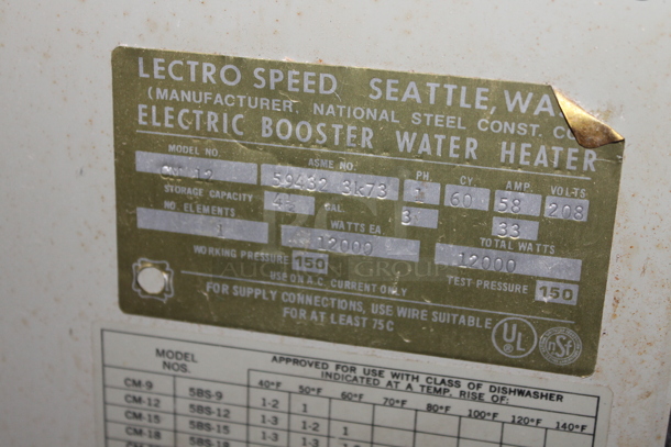 Lectro Speed CM 12 Stainless Steel Commercial Electric Water Booster Heater - Image 5 of 5