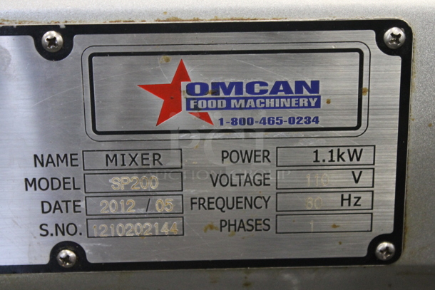 2012 Omcan SP200 Metal Commercial 20 Quart Planetary Dough Mixer w/ Whisk Attachment. 115 Volts, 1 Phase. Tested and Does Not Power On - Image 5 of 6