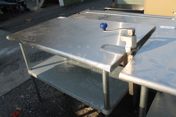 Advance Tabco ELAG-304 Stainless Steel Commercial Table w/ Mounted Commercial Can Opener Under Shelf.  - Image 3 of 5