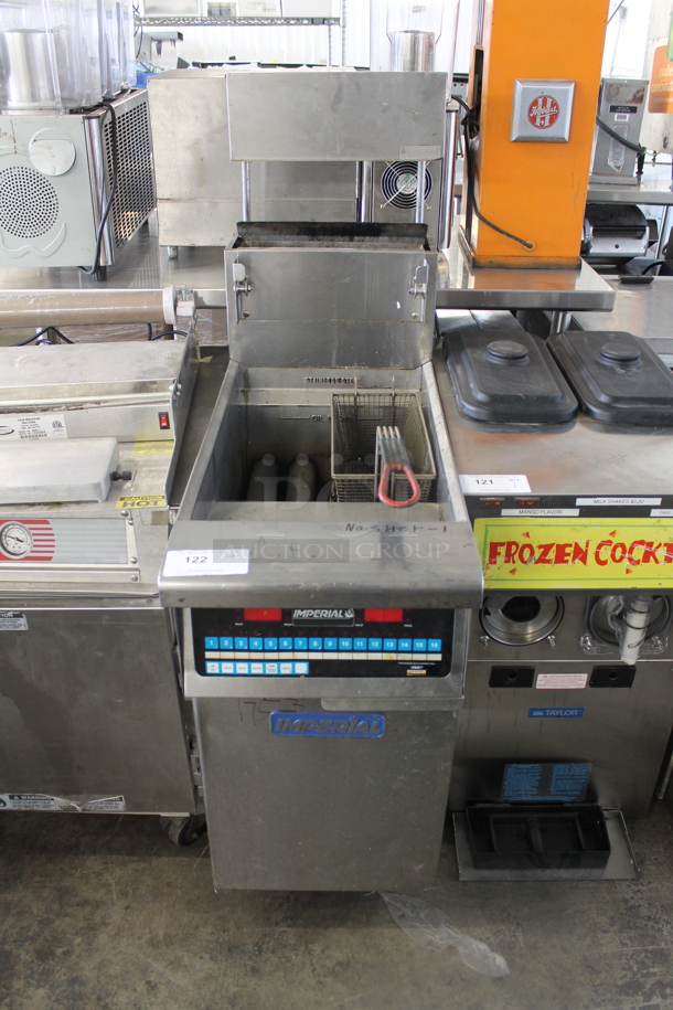 Imperial Stainless Steel Commercial Floor Style Natural Gas Powered Deep Fat Fryer w/ Metal Fry Basket. - Image 1 of 5