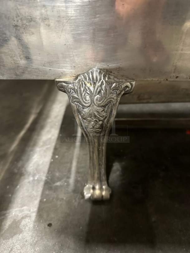 One BEAUTIFUL HEAVY Roll Top Silver Plated Full Size Chafer With Lions Head Legs. - Image 3 of 3