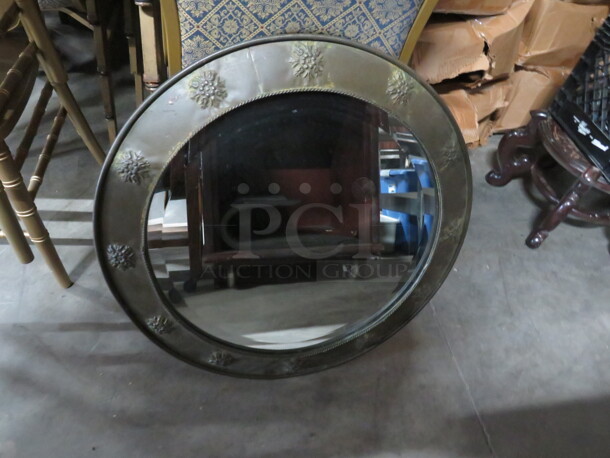One 27 Round Vintage Metal Framed Mirror.