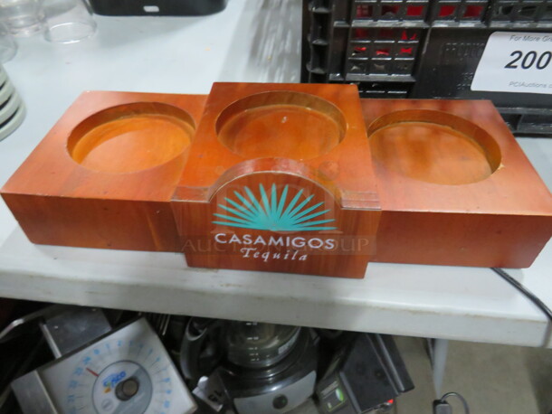 One Wooden Casamigos Lighted Triple Bottle Display Holder. 13X3.5X6 - Image 1 of 2
