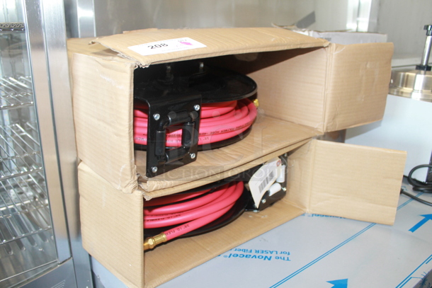 2 BRAND NEW IN BOX! Regency Open Powder-Coated Steel Hose Reel with Hose. Stock Picture Used as Gallery. 2 Times Your Bid! - Image 4 of 5