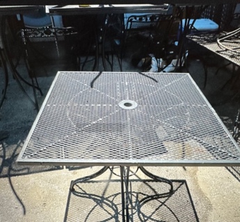 One Black Metal Patio Table. 36X36X29