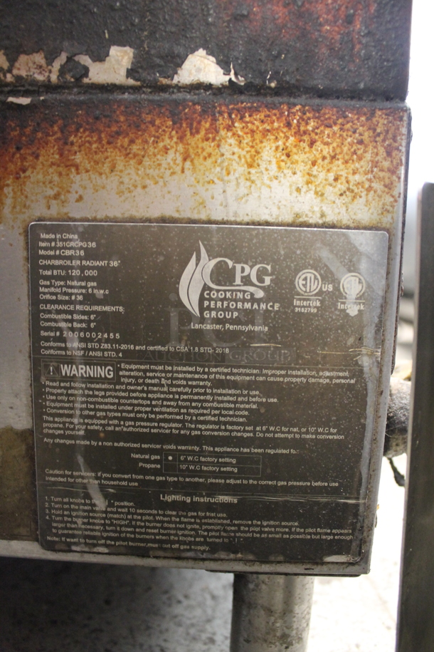 CPG CBR36 Stainless Steel Commercial Countertop Natural Gas Powered Charbroiler Grill. 120,000 BTU. - Image 6 of 7