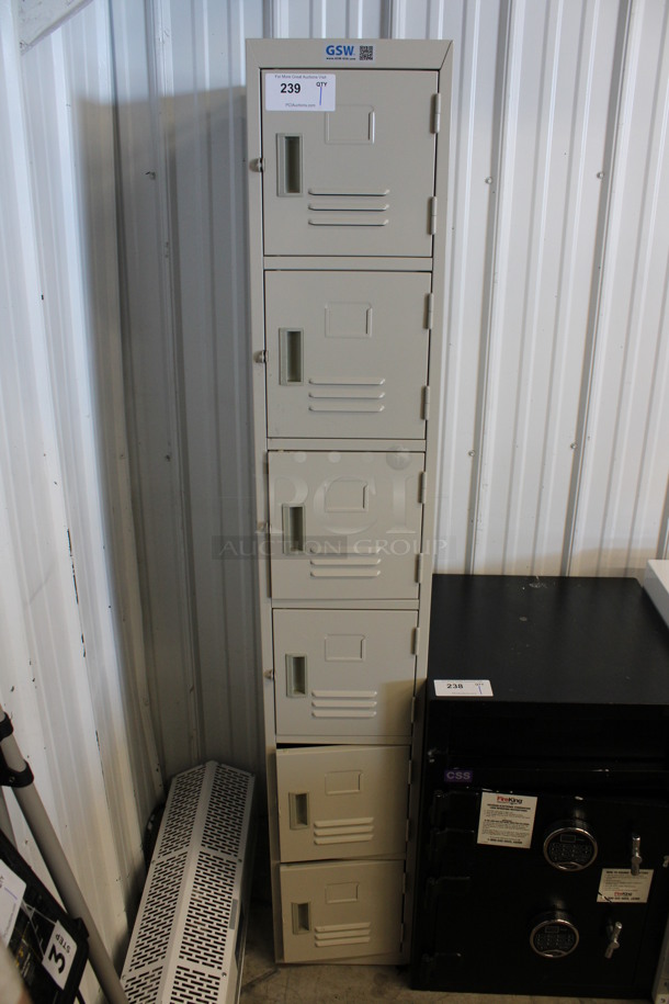 Tan Metal 6 Cubby Locker. 12x16.5x71