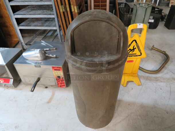 One Round Trash Can With Dome Hinged Lid.