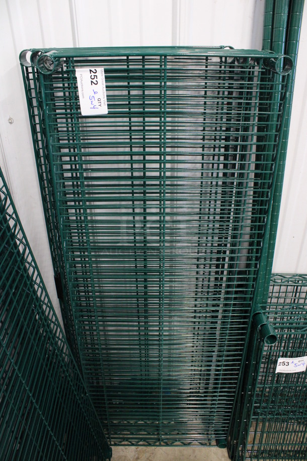 ALL ONE MONEY! Lot of 5 Green Finish Shelves and 4 Green Finish Poles! 48x18x1.5, 75