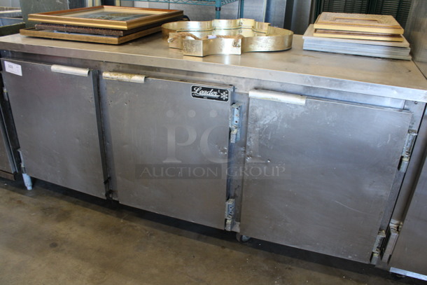 Leader Model NSFB 72S/C Stainless Steel Commercial 3 Door Undercounter Cooler on Commercial Casters. 115 Volts, 1 Phase. 72x32x35. Tested and Working!