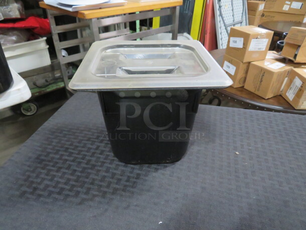 One 1/6 Size 6 Inch Deep Black Food Storage Container With Lid. - Image 1 of 1