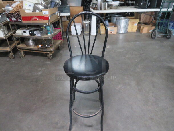 Black Metal Bar Height Chair With Black Cushioned Seat. 2XBID
