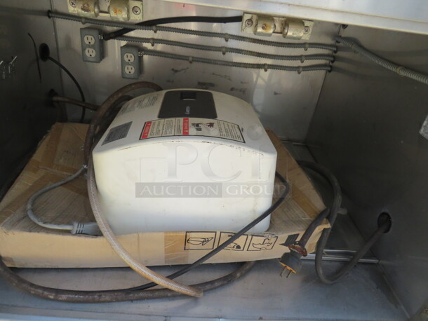 One Stainless Steel Workstation/Kiosk With Handsink, Faucet And Hot Water Heater, 2 Doors With Under Storage, 1 Door Cooler, Cash Drawer, and Flip Up SS Shelf, On Casters. 85X33X61 - Image 2 of 4