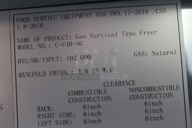 BRAND NEW SCRATCH AND DENT! 2016 Migali C-F40-NG Stainless Steel Commercial Floor Style Natural Gas Powered Deep Fat Fryer. 102,000 BTU.  - Image 6 of 7