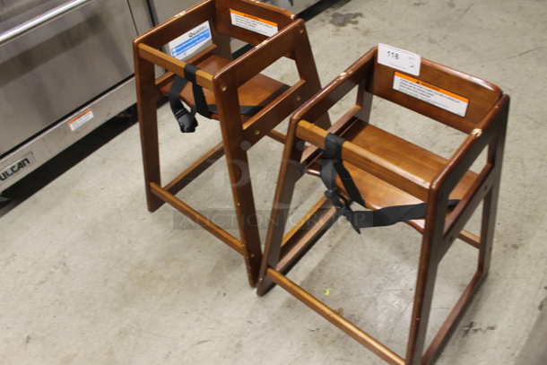 2 Kolala Kare KB800-24-TRI Wooden Restaurant High Chairs With Waist Strap. 2 Times Your Bid! Cosmetic Condition May Vary.  - Image 3 of 5