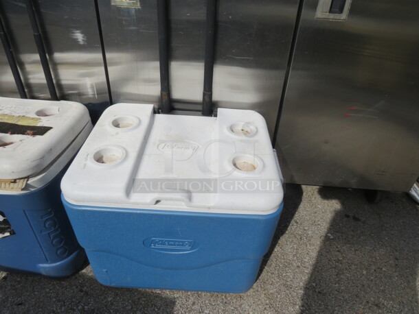 One Coleman Rolling Cooler.